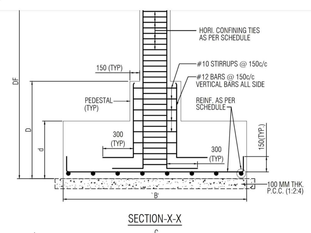 Design details of pedestal column footing