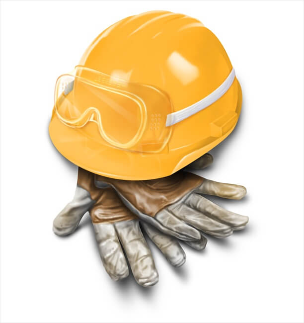 construction safety helmet and gloves