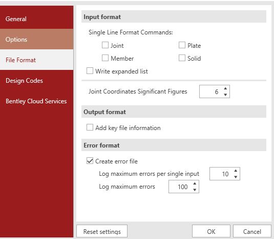 file format setting of staad pro
