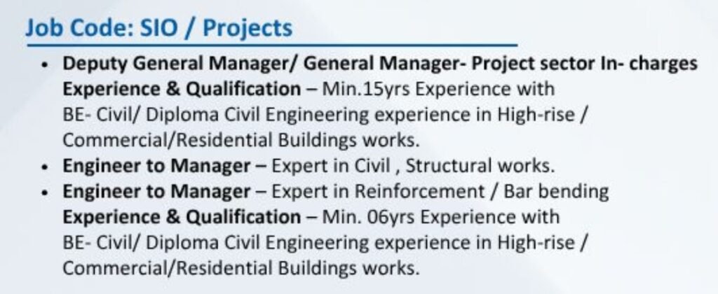 Kalpatru Projects Job Requirementa
