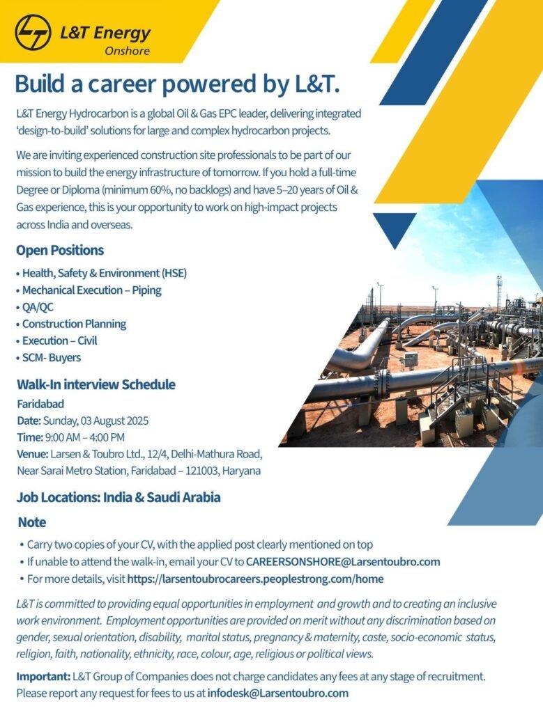 L&T Energy Walk in Drive for civil engineers