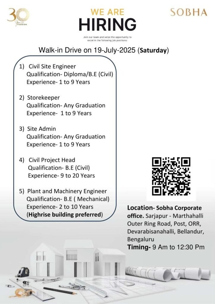 Walk-in Interviews from 14th July to 31st July 2025 | Construction Engineering Jobs